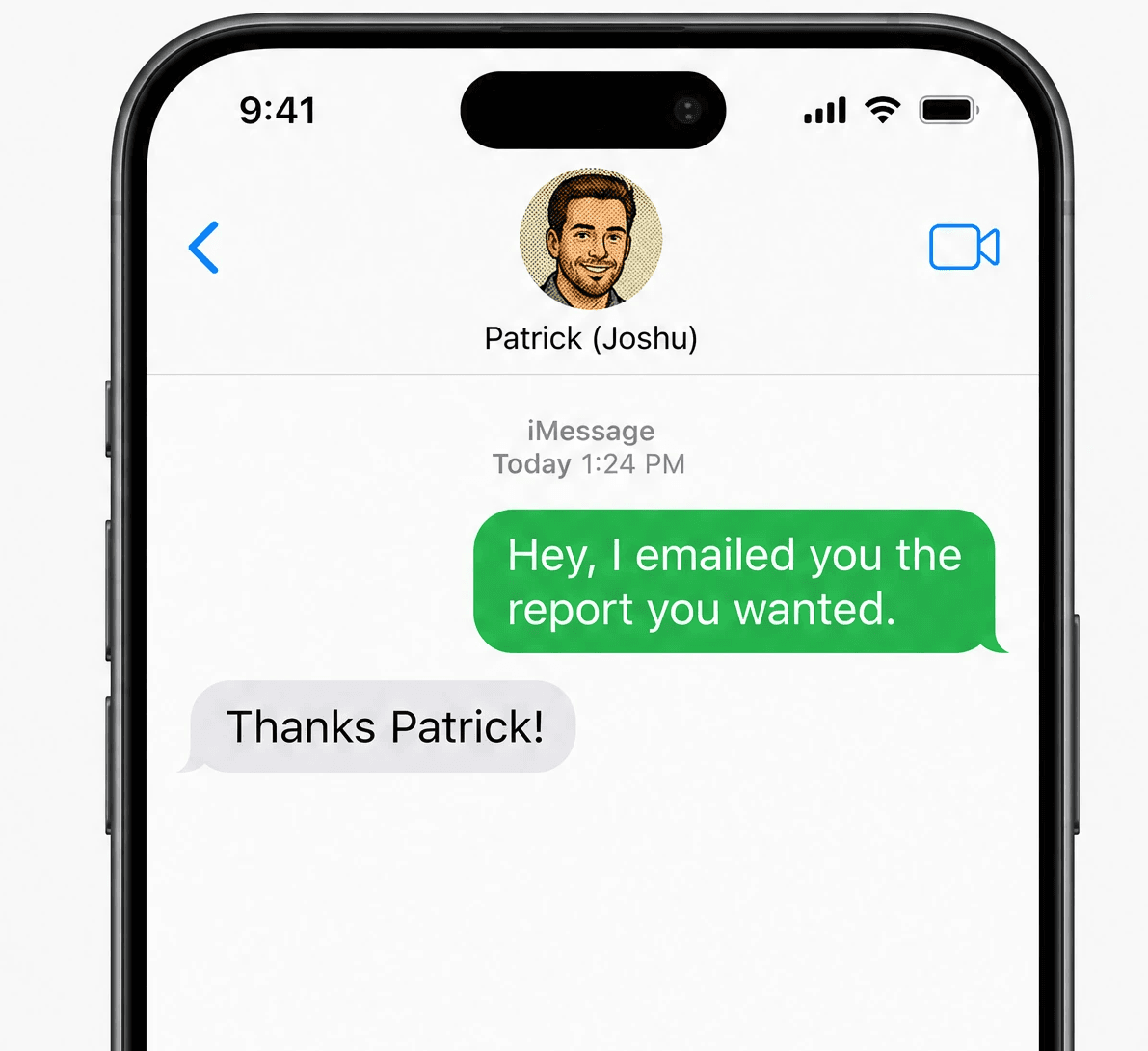 A text thread: Joshu writes that it emailed the report, and the owner replies thanks