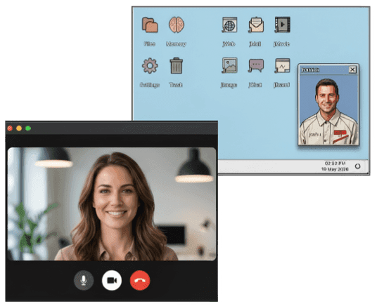 A video call with Joshu's desktop shared on screen